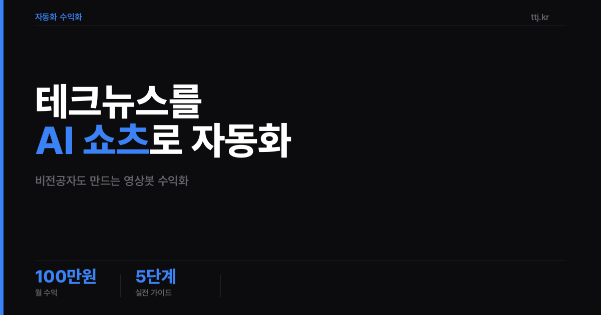 매일 밤 테크뉴스를 'AI 클립 쇼츠'로 자동 변환! 비전공자도 'TTS+자막 영상 봇' 만들어 유튜브·릴스로 월 100만원 버는 5단계 실전 