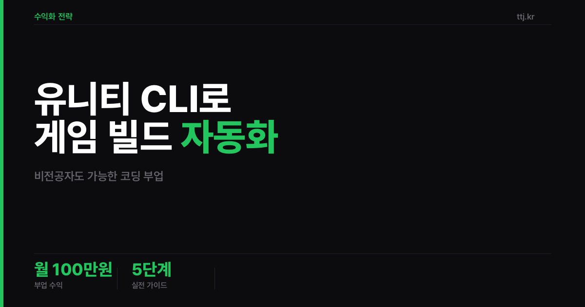 유니티 공식 CLI로 '게임 빌드 자동화' 대행! 비전공자도 인디 게임 개발자에게 월 100만원 받는 5단계 실전 가이드